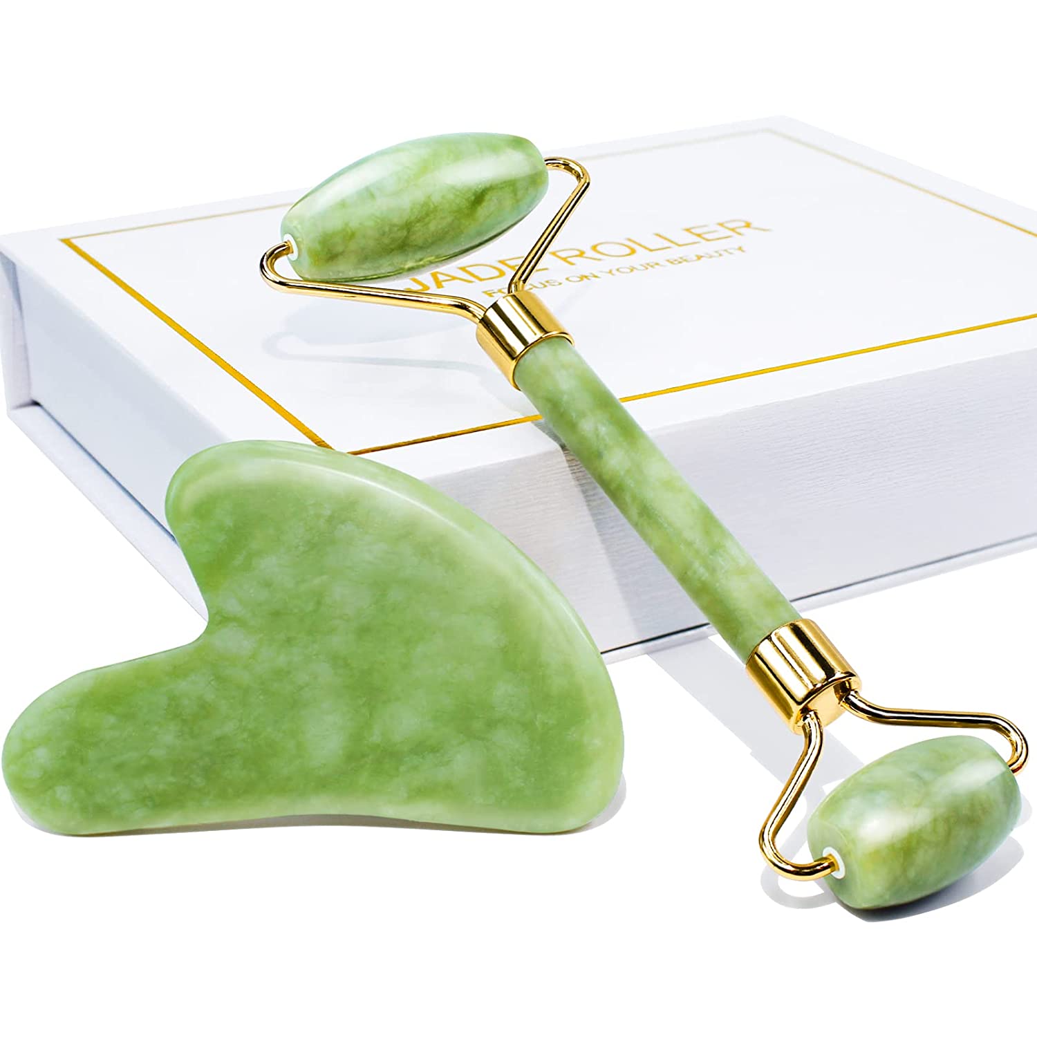Jade Roller and Gua Sha facial massage set